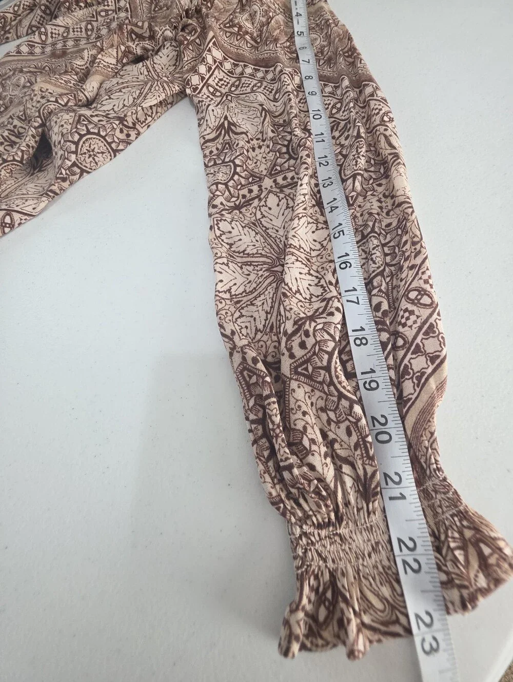 Free People Mock Neck Printed Boho Blouse Brown Cream Size Small